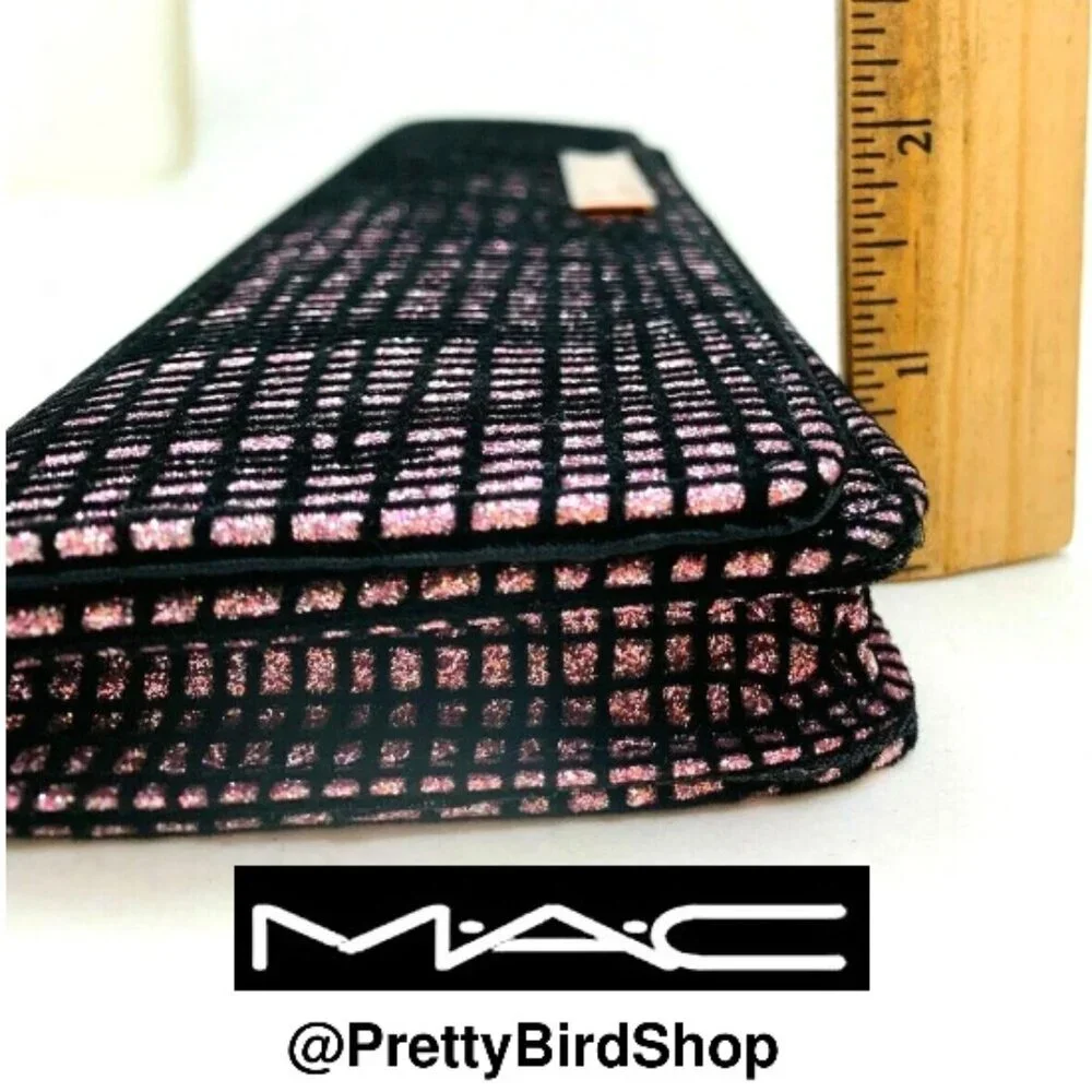 MAC clutch glitter pink makeup cosmetic brush case bag NEW